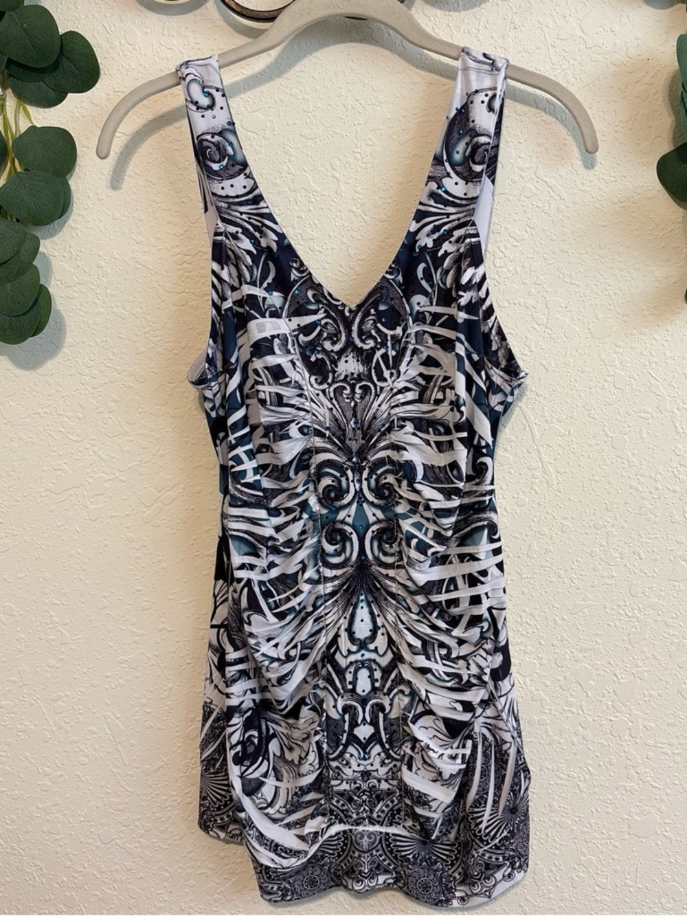Y2K Grunge Vanity Teal and Black Rhinestone Tank Top✨
